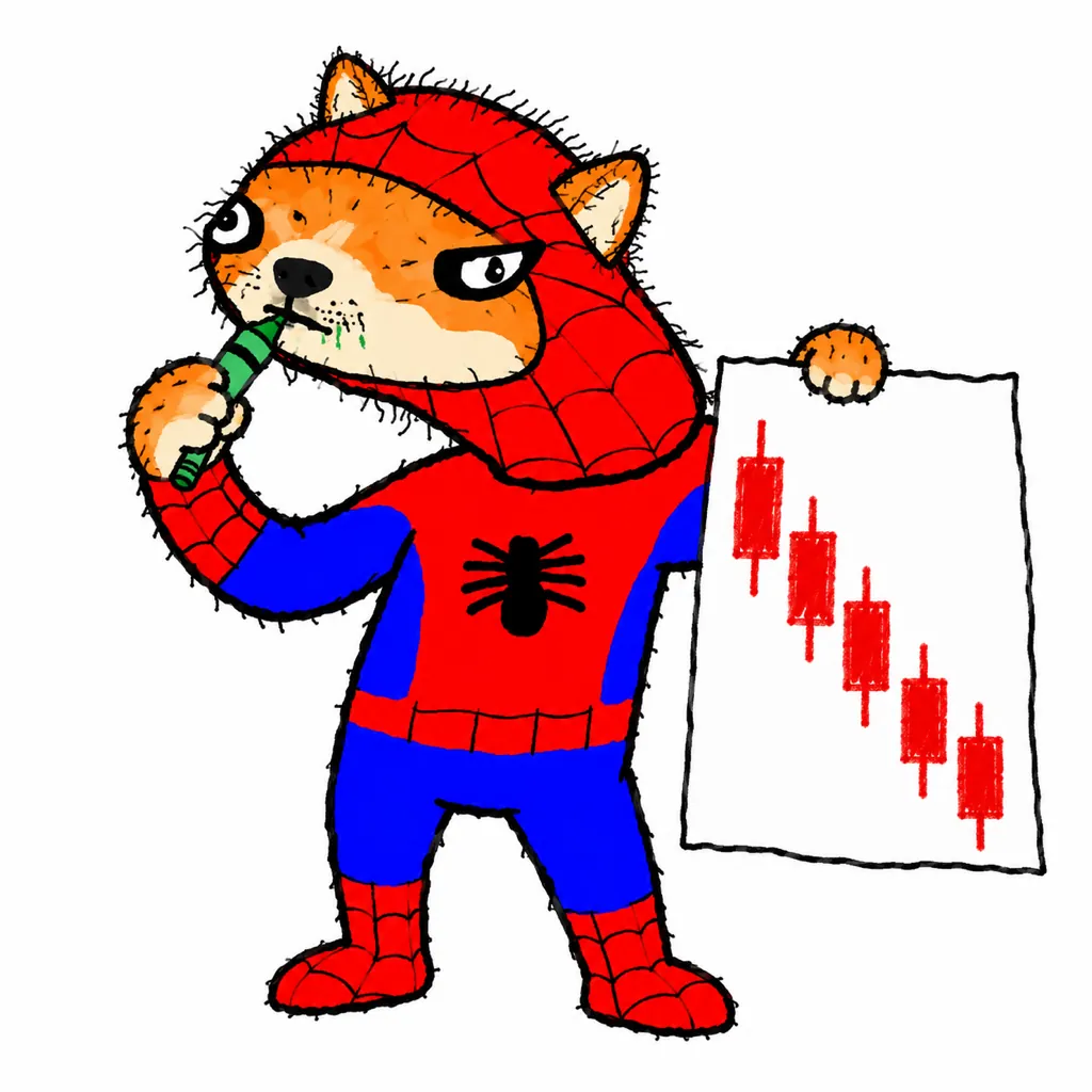 Spoder Inu eating a crayon next to a red chart